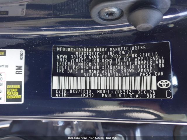 Photo 8 VIN: 5YFEPMAE9NP284079 - TOYOTA COROLLA 