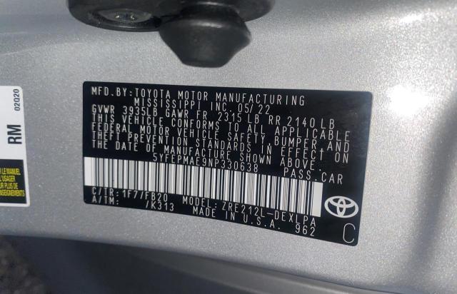 Photo 9 VIN: 5YFEPMAE9NP330638 - TOYOTA COROLLA LE 