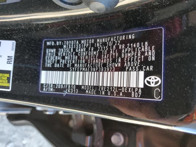 Photo 12 VIN: 5YFEPMAE9NP383923 - TOYOTA COROLLA 