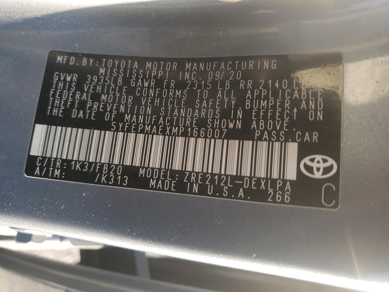 Photo 11 VIN: 5YFEPMAEXMP166007 - TOYOTA COROLLA 