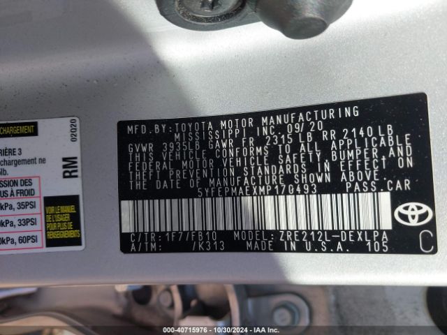 Photo 8 VIN: 5YFEPMAEXMP170493 - TOYOTA COROLLA 