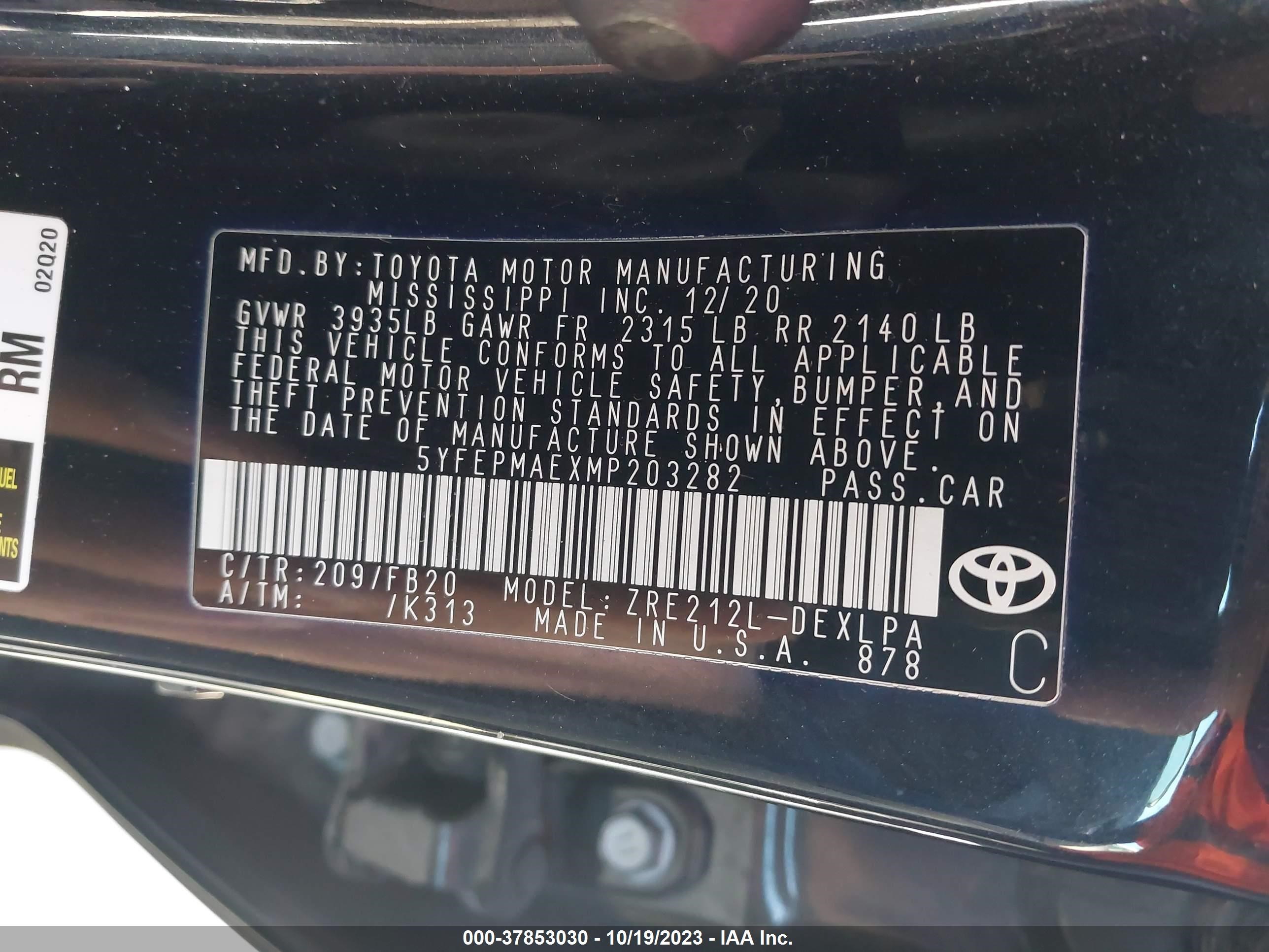 Photo 8 VIN: 5YFEPMAEXMP203282 - TOYOTA COROLLA 