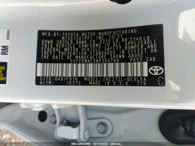 Photo 8 VIN: 5YFEPMAEXNP300788 - TOYOTA COROLLA 