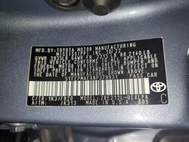 Photo 11 VIN: 5YFEPMAEXNP379931 - TOYOTA COROLLA LE 