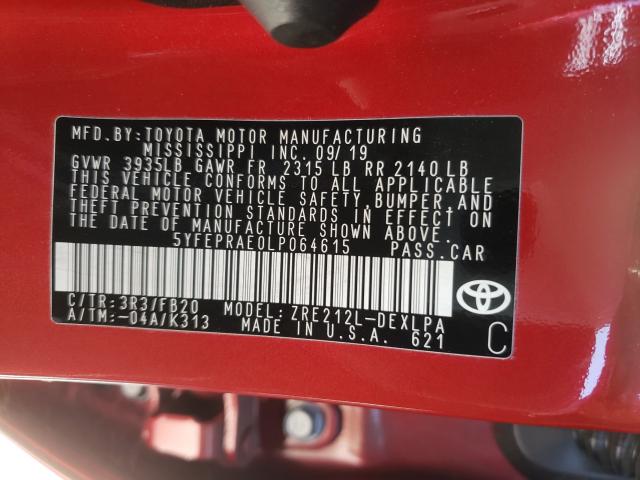 Photo 9 VIN: 5YFEPRAE0LP064615 - TOYOTA COROLLA LE 