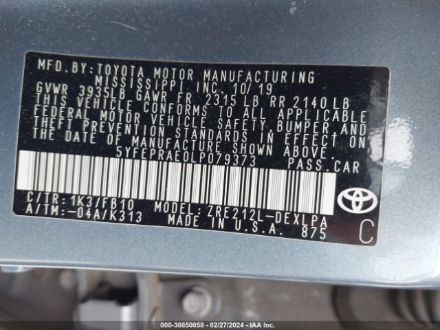 Photo 8 VIN: 5YFEPRAE0LP079373 - TOYOTA COROLLA 