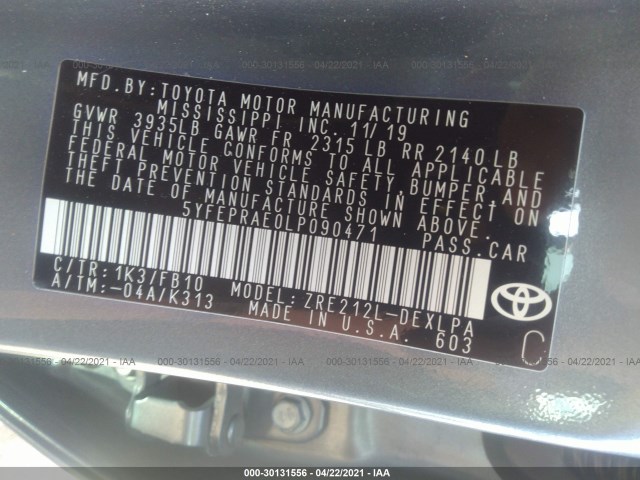 Photo 8 VIN: 5YFEPRAE0LP090471 - TOYOTA COROLLA 