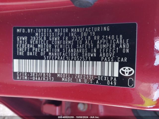 Photo 8 VIN: 5YFEPRAE1LP052571 - TOYOTA COROLLA 