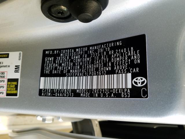 Photo 9 VIN: 5YFEPRAE1LP061612 - TOYOTA COROLLA LE 