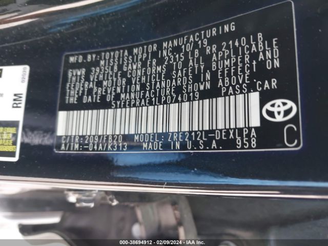 Photo 8 VIN: 5YFEPRAE1LP074019 - TOYOTA COROLLA 