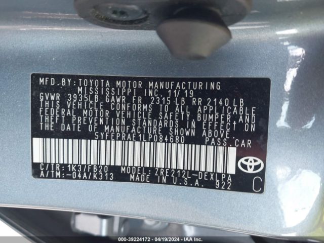 Photo 8 VIN: 5YFEPRAE1LP084680 - TOYOTA COROLLA 