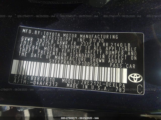 Photo 8 VIN: 5YFEPRAE1LP100585 - TOYOTA COROLLA 