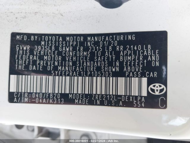 Photo 8 VIN: 5YFEPRAE1LP105303 - TOYOTA COROLLA 