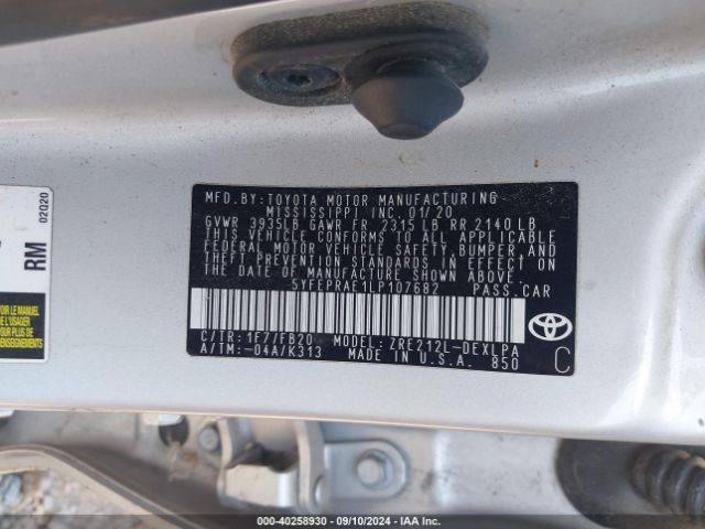 Photo 8 VIN: 5YFEPRAE1LP107682 - TOYOTA COROLLA 