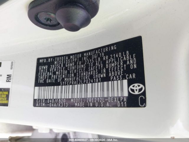 Photo 8 VIN: 5YFEPRAE2LP024181 - TOYOTA COROLLA 