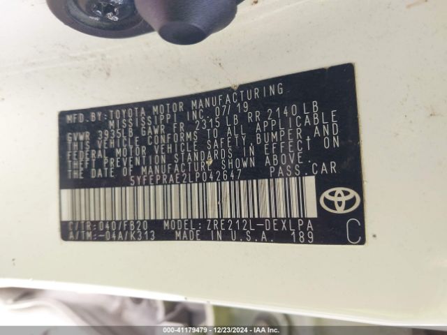 Photo 8 VIN: 5YFEPRAE2LP042647 - TOYOTA COROLLA 