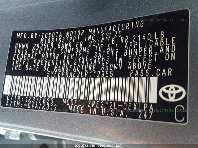 Photo 8 VIN: 5YFEPRAE2LP112955 - TOYOTA COROLLA 