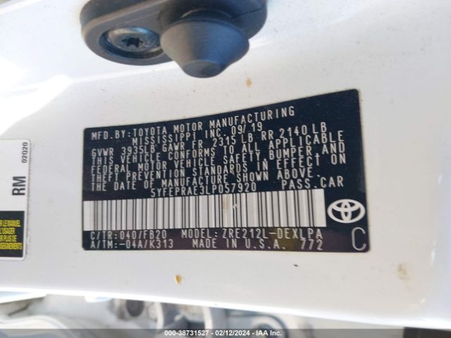 Photo 8 VIN: 5YFEPRAE3LP057920 - TOYOTA COROLLA 