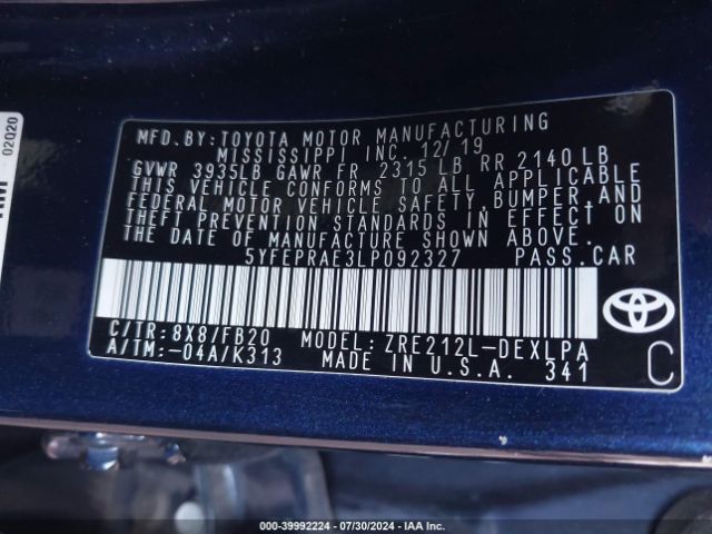 Photo 8 VIN: 5YFEPRAE3LP092327 - TOYOTA COROLLA 