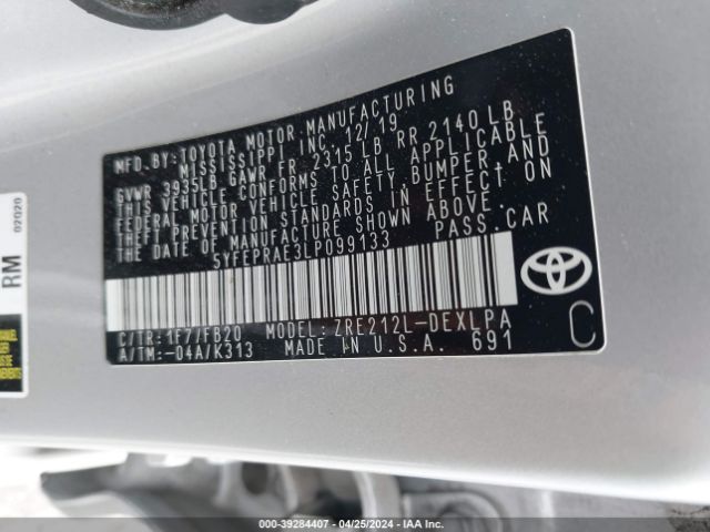 Photo 8 VIN: 5YFEPRAE3LP099133 - TOYOTA COROLLA 