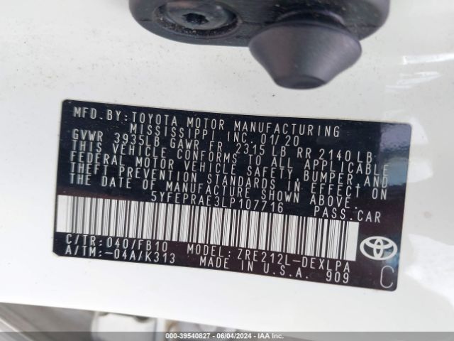 Photo 8 VIN: 5YFEPRAE3LP107716 - TOYOTA COROLLA 