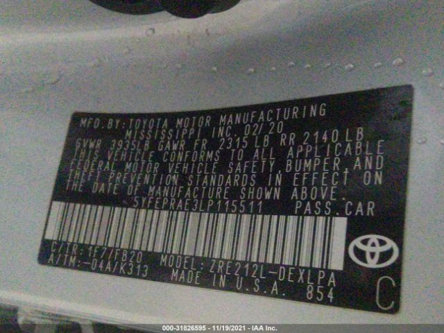 Photo 8 VIN: 5YFEPRAE3LP115511 - TOYOTA COROLLA 