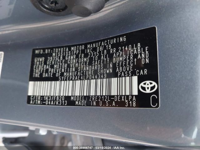 Photo 8 VIN: 5YFEPRAE4LP044349 - TOYOTA COROLLA 