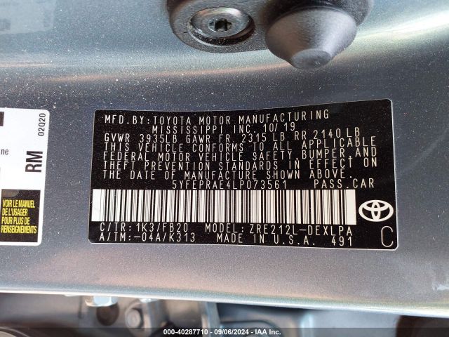 Photo 8 VIN: 5YFEPRAE4LP073561 - TOYOTA COROLLA 