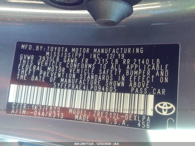 Photo 8 VIN: 5YFEPRAE4LP094605 - TOYOTA COROLLA 