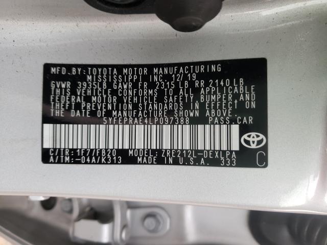 Photo 9 VIN: 5YFEPRAE4LP097388 - TOYOTA COROLLA LE 