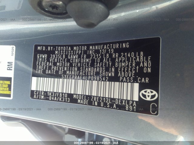 Photo 8 VIN: 5YFEPRAE4LP098542 - TOYOTA COROLLA 