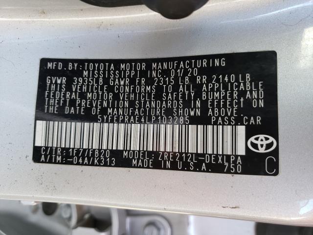 Photo 9 VIN: 5YFEPRAE4LP103285 - TOYOTA COROLLA LE 