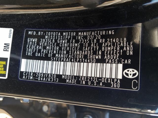 Photo 9 VIN: 5YFEPRAE4LP114450 - TOYOTA COROLLA LE 