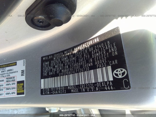 Photo 8 VIN: 5YFEPRAE4LP126730 - TOYOTA COROLLA 