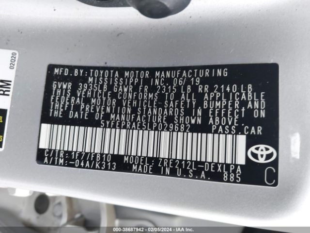 Photo 8 VIN: 5YFEPRAE5LP029682 - TOYOTA COROLLA 