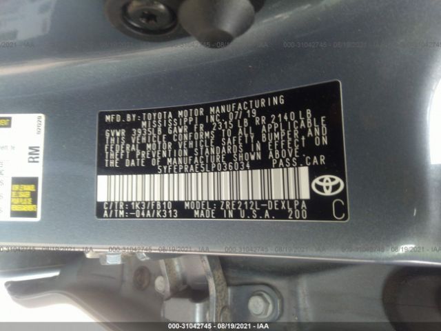 Photo 8 VIN: 5YFEPRAE5LP036034 - TOYOTA COROLLA 