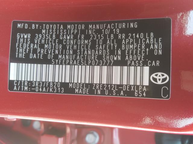 Photo 9 VIN: 5YFEPRAE5LP073777 - TOYOTA COROLLA LE 