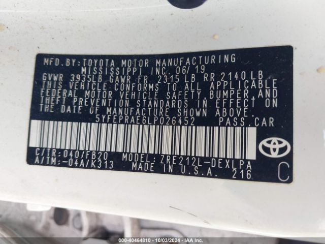 Photo 8 VIN: 5YFEPRAE6LP026452 - TOYOTA COROLLA 