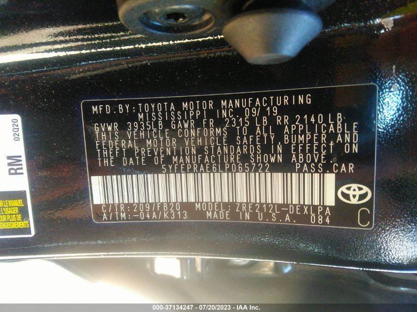 Photo 8 VIN: 5YFEPRAE6LP065722 - TOYOTA COROLLA 