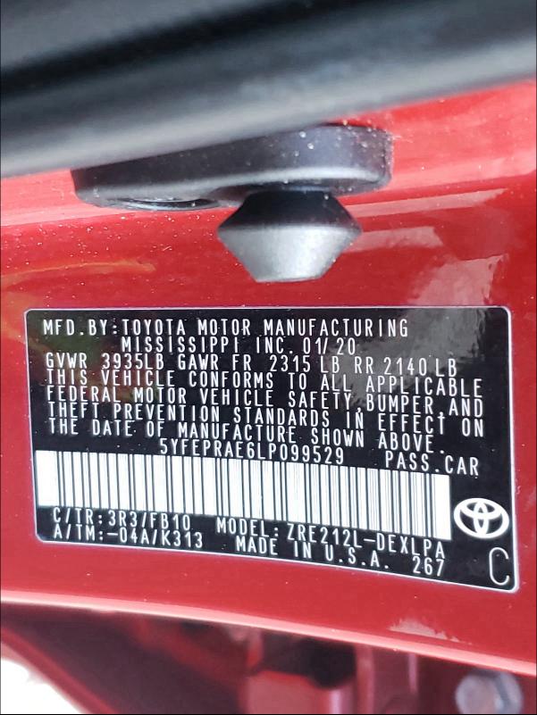 Photo 9 VIN: 5YFEPRAE6LP099529 - TOYOTA COROLLA LE 