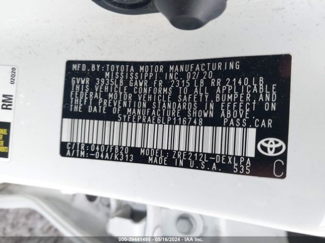 Photo 8 VIN: 5YFEPRAE6LP116748 - TOYOTA COROLLA 