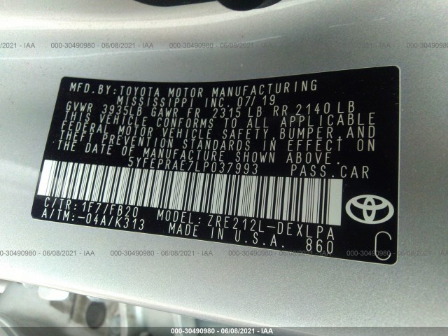 Photo 8 VIN: 5YFEPRAE7LP037993 - TOYOTA COROLLA 