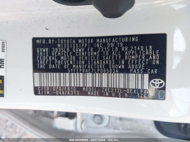 Photo 8 VIN: 5YFEPRAE7LP065034 - TOYOTA COROLLA 