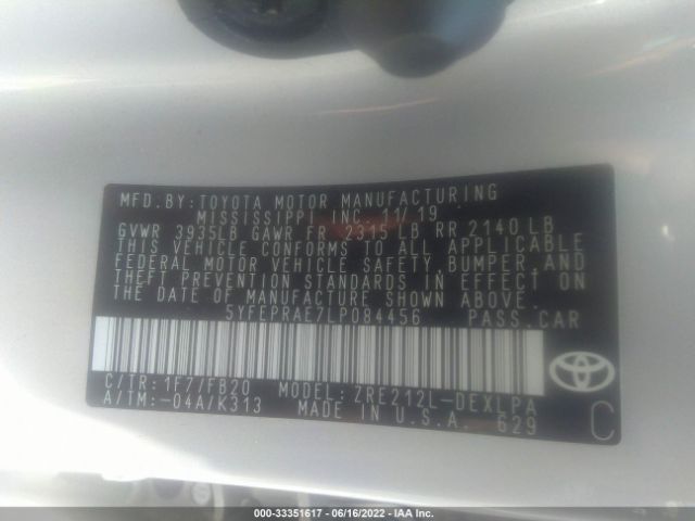 Photo 8 VIN: 5YFEPRAE7LP084456 - TOYOTA COROLLA 