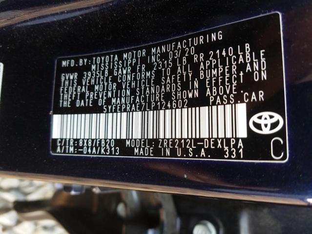 Photo 9 VIN: 5YFEPRAE7LP124602 - TOYOTA COROLLA LE 