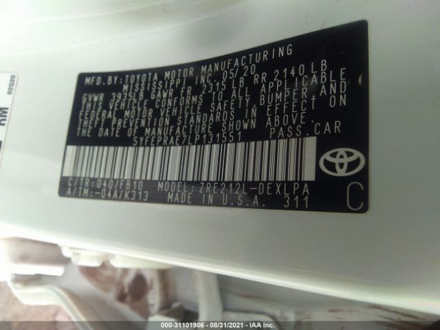 Photo 8 VIN: 5YFEPRAE7LP131551 - TOYOTA COROLLA 