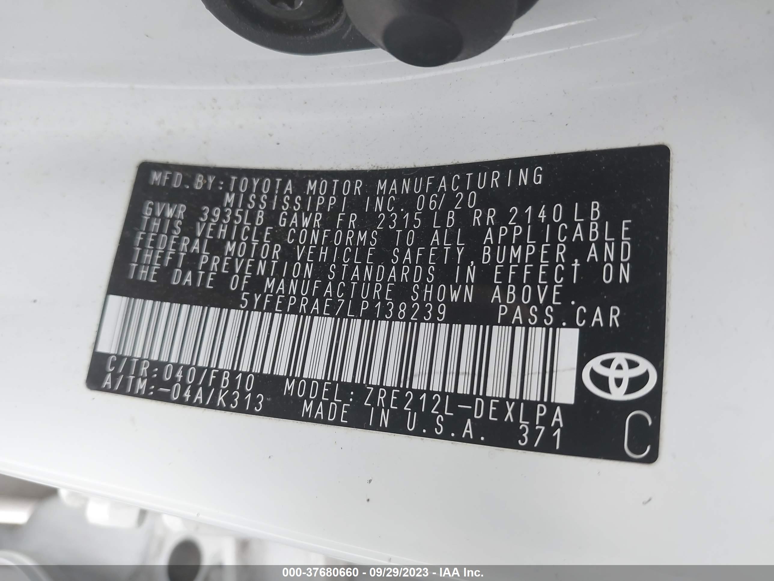 Photo 8 VIN: 5YFEPRAE7LP138239 - TOYOTA COROLLA 