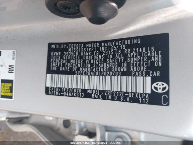 Photo 8 VIN: 5YFEPRAE8LP020703 - TOYOTA COROLLA 