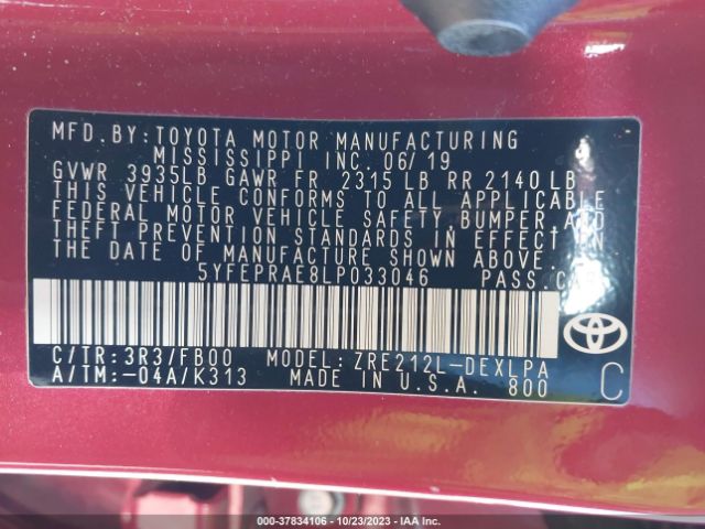 Photo 8 VIN: 5YFEPRAE8LP033046 - TOYOTA COROLLA 