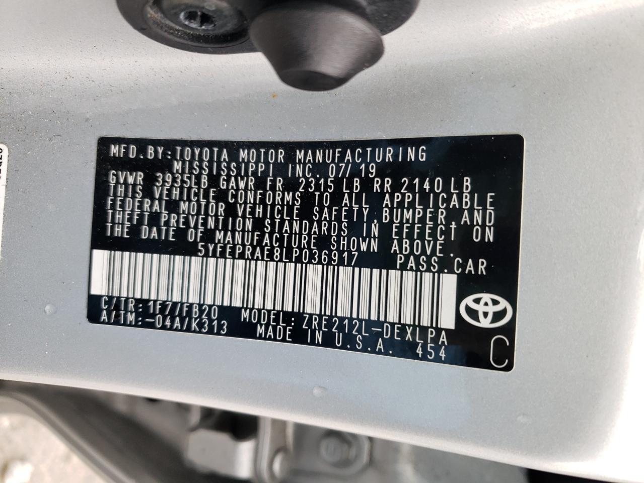 Photo 11 VIN: 5YFEPRAE8LP036917 - TOYOTA COROLLA 